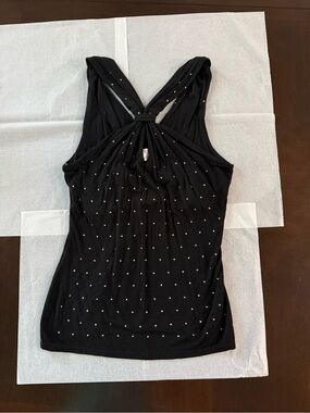 Black Studded Knot-Back Racer Tank Top